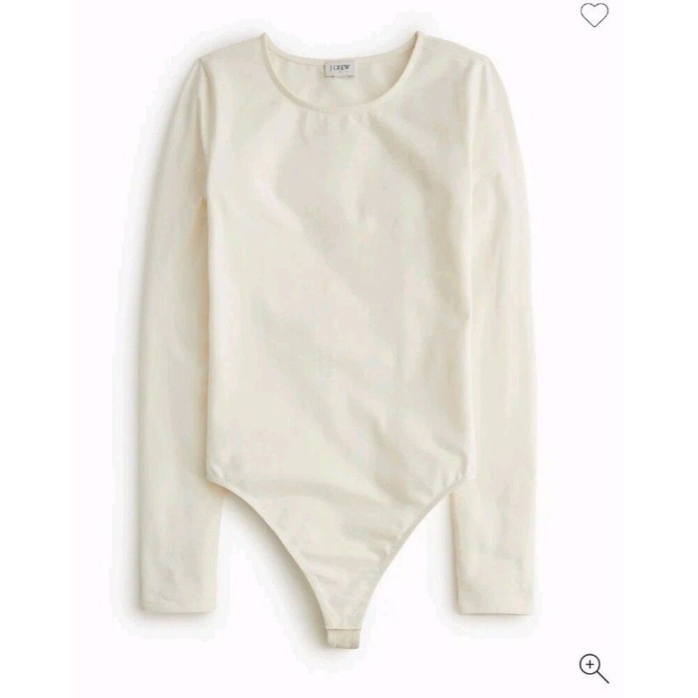 J.Crew Long Sleeve Stretch Cotton Blend Bodysuit Ivory SMALL MARK Size L NWT
